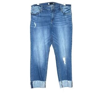 Kut from the Kloth Catherine Boyfriend Jeans Blue Distressed Size 12 Cuffed